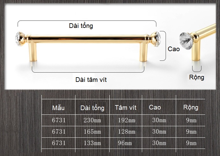 Tay nắm tủ bếp bằng pha lê cao cấp CH6731 8