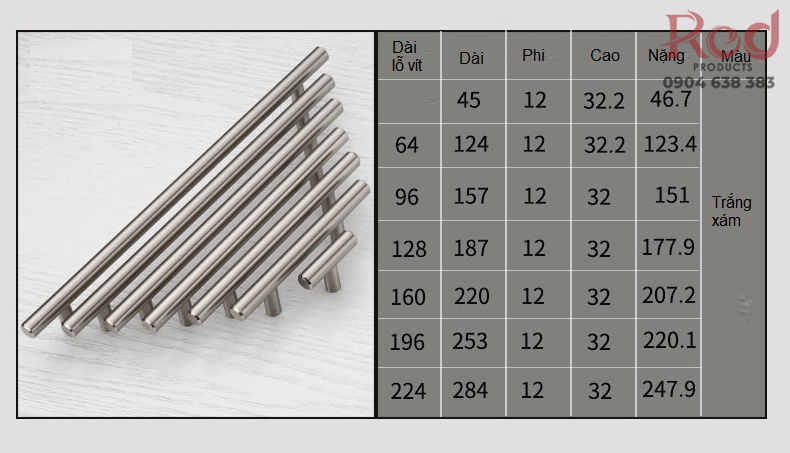 Thông số kỹ thuật cận nặng Tay nắm tủ inox 304