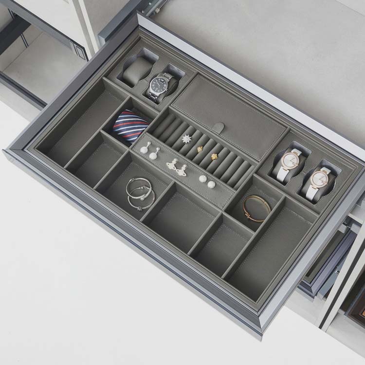 Ngăn kéo chia ô đựng trang sức bọc da tay nắm kính YLF051