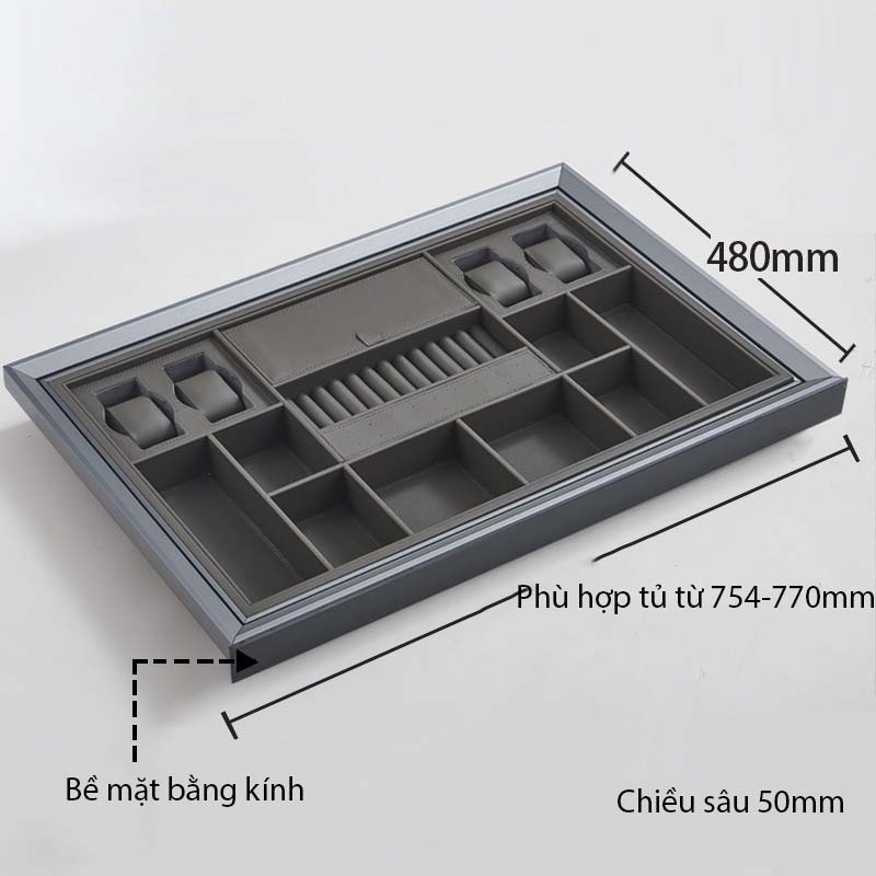 Ngăn kéo chia ô đựng trang sức bọc da tay nắm kính YLF051 16