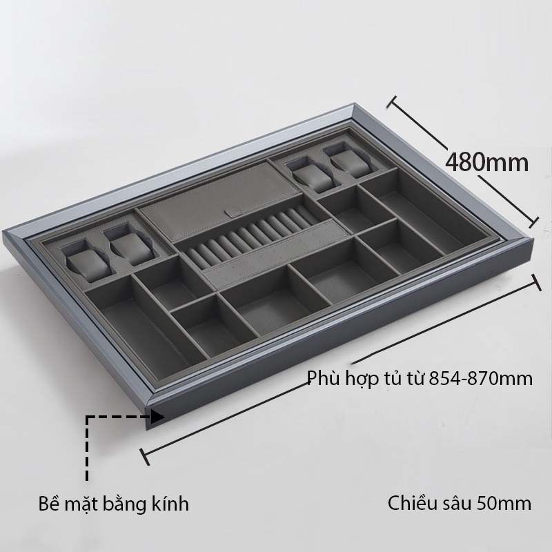 Ngăn kéo chia ô đựng trang sức bọc da tay nắm kính YLF051 17