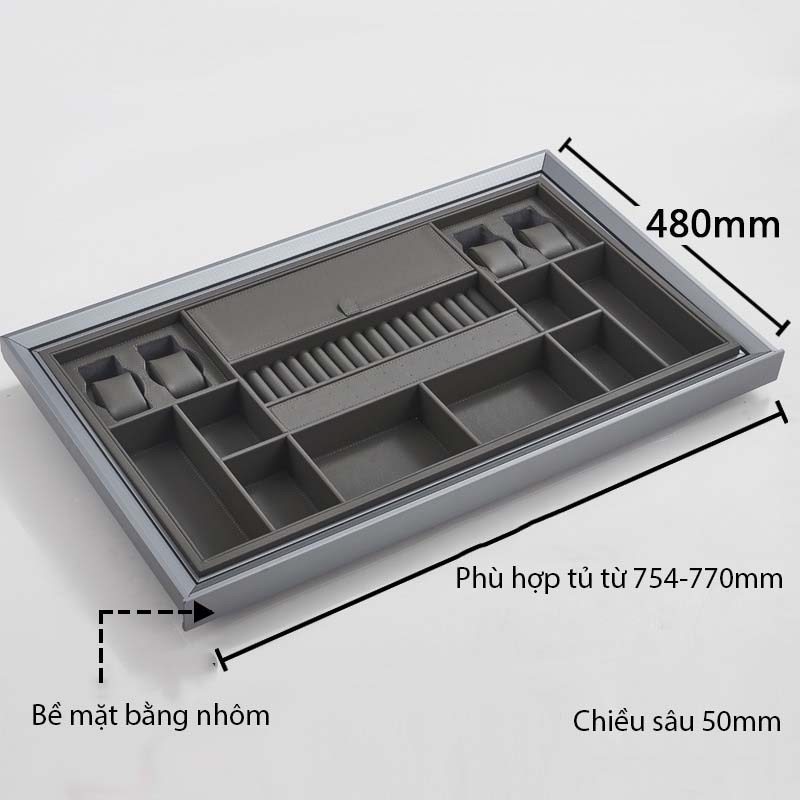 Ngăn kéo chia ô đựng trang sức bọc da tay nắm kính YLF051 13