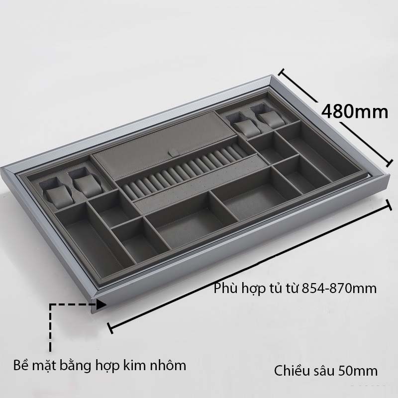 Ngăn kéo chia ô đựng trang sức bọc da tay nắm kính YLF051 14