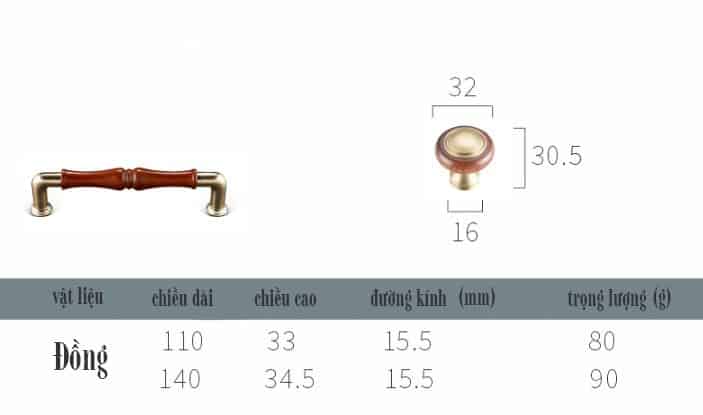 Tay nắm tủ bằng đồng và gỗ cao cấp MLS007 11