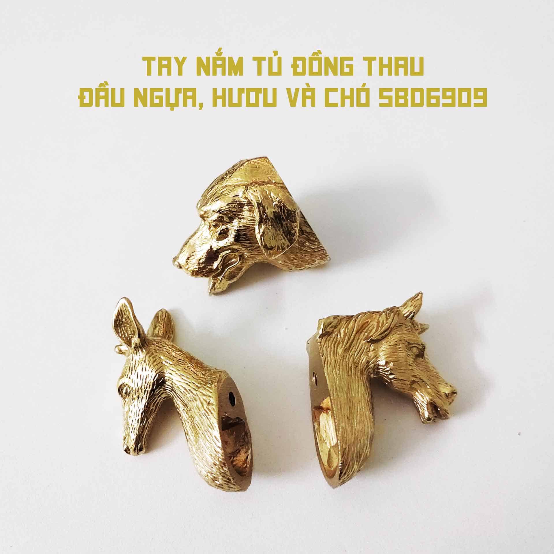 Tay nắm tủ đồng thau đầu ngựa, hươu và chó SBD6909 6