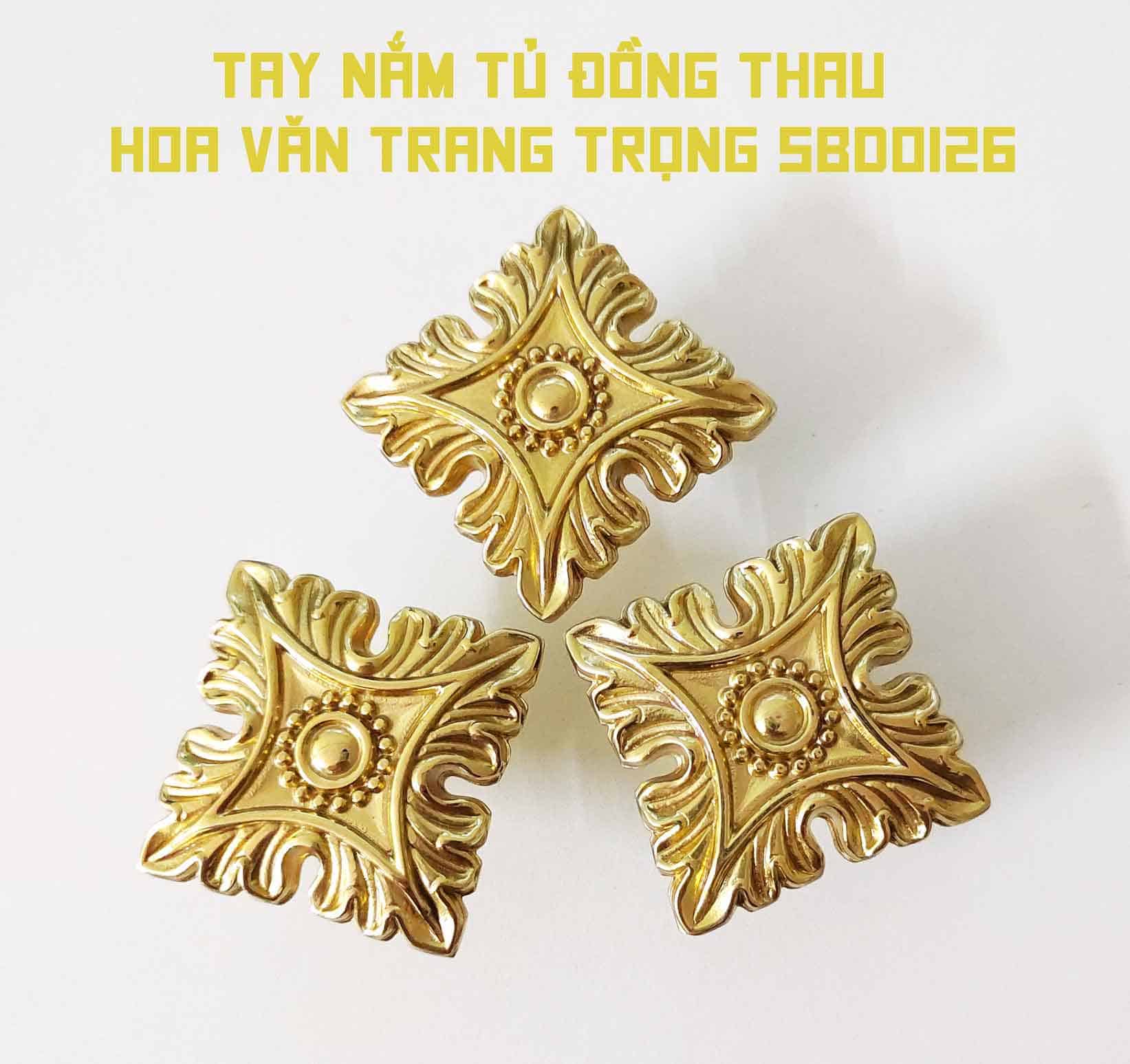 Tay nắm tủ đồng thau hoa văn trang trọng SBD0126 8