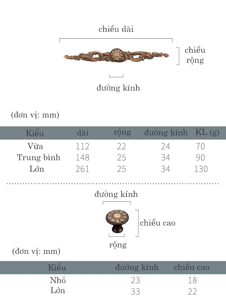 Tay nắm tủ gỗ bằng đồng phong cách cổ điển XLS022 15