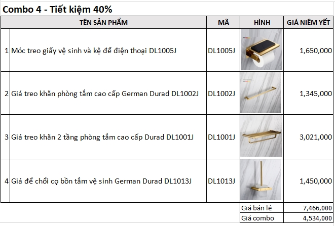 Combo 4 phụ kiện nhà tắm cao cấp Germany Durad DL7001 1