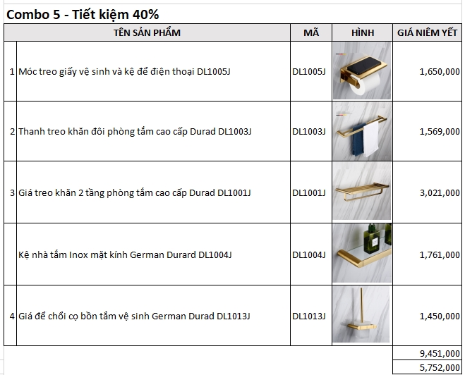 Combo set 5 phụ kiện nhà tắm Germany Durad DL7005 1