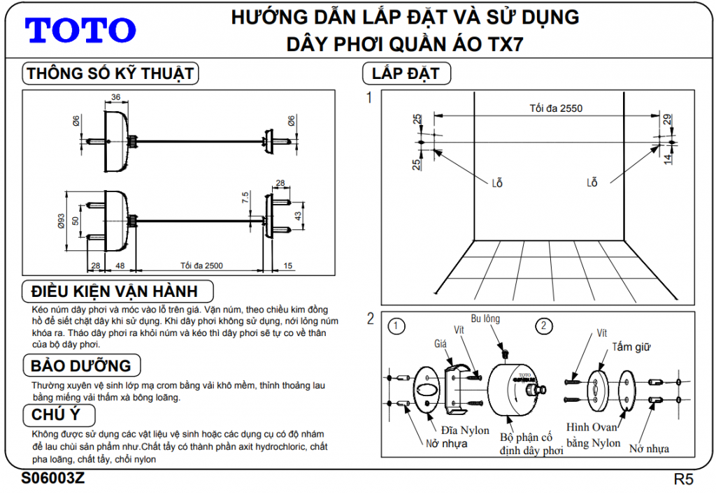 Dây phơi quần áo TOTO TX7 2