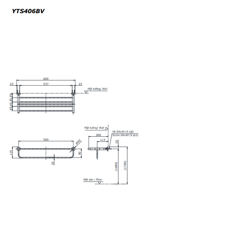 Giá treo khăn 2 tầng L TOTO YTS406BV