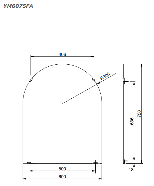 Gương nhà tắm hình mái vòm loại lớn TOTO YM6075FA 1