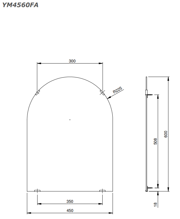 Gương nhà tắm hình mái vòm loại nhỏ TOTO YM4560FA