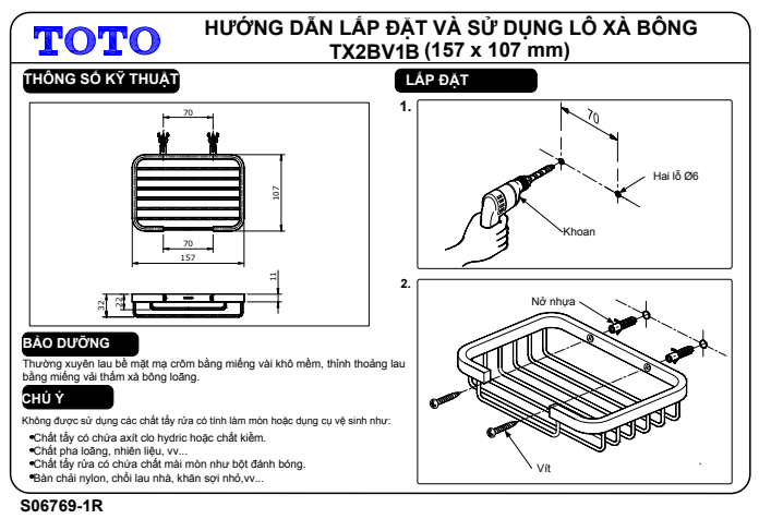 khay xà phòng đồng mạ hình cục gạch TOTO TX2BV1B 4