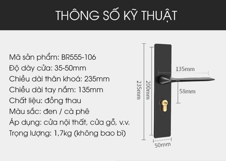 Khoá cửa bằng đồng hiện đại màu đen BR555-106 11