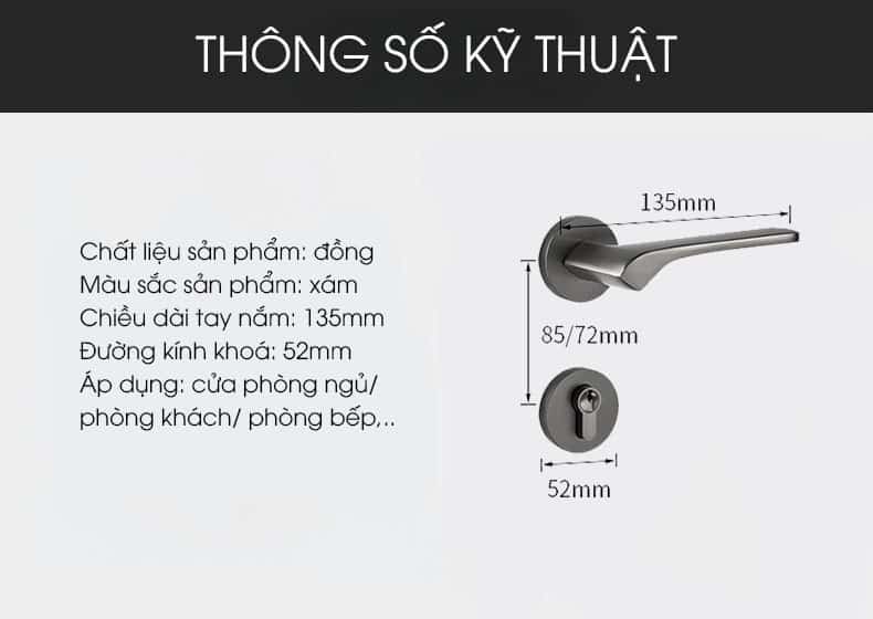 Khoá cửa đồng hiện đại tối giản màu xám BR7-67 11