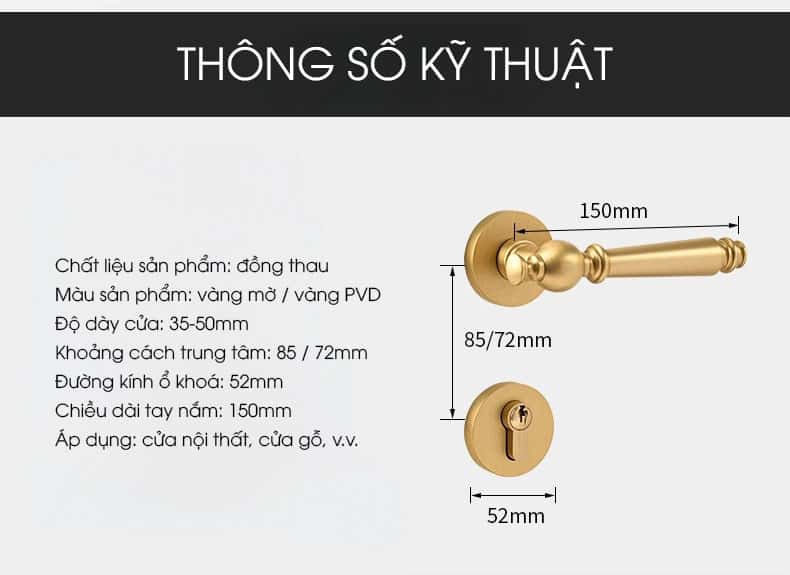 Khoá cửa vàng đồng cao cấp kiểu Pháp BR122-B 14