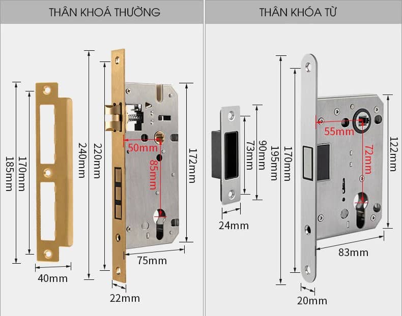 Khoá cửa đồng vàng PVD kiểu Pháp hiện đại BR122-A 13