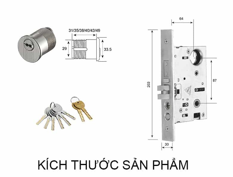 Khóa cửa gỗ bằng thép không gỉ cao cấp FG87-2203L 10