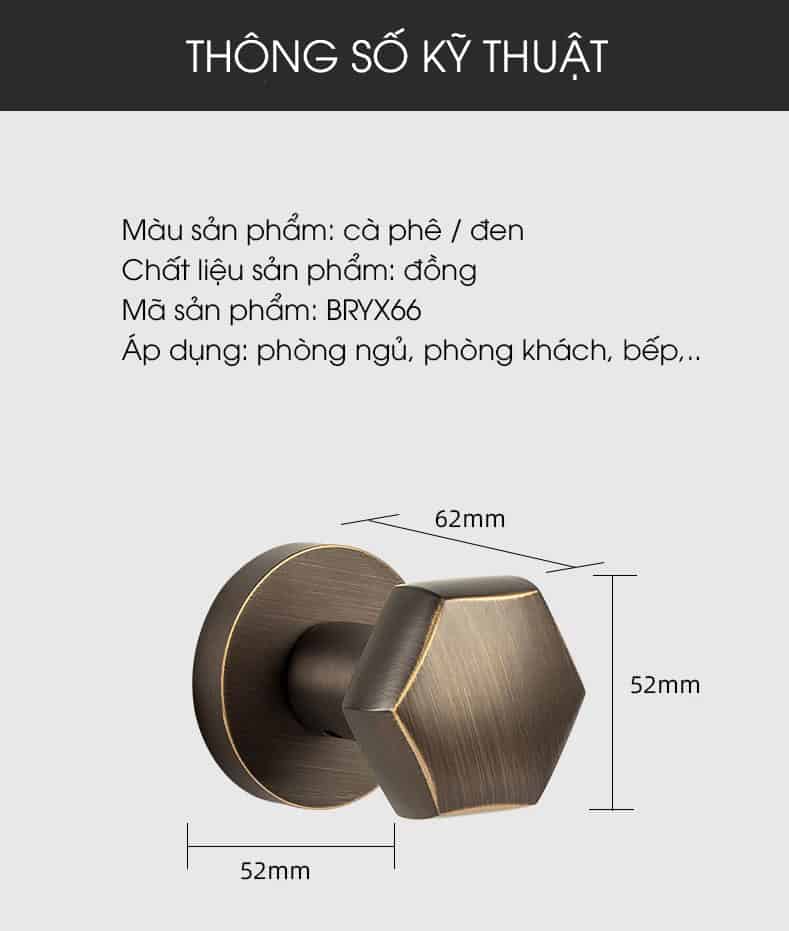 Khoá cửa hợp kim kẽm màu đen hình lục giác BRYX66-B 8