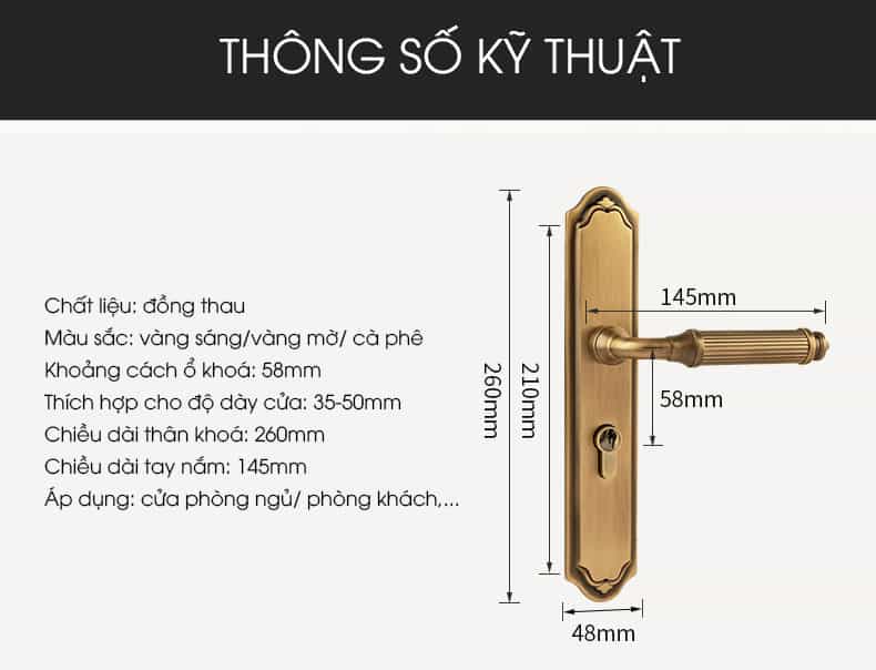 Khoá cửa phòng khách cổ điển màu vàng đồng BR20195-B 9