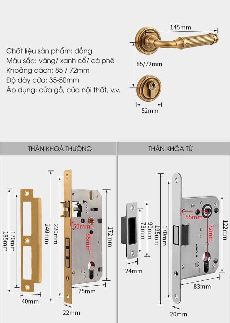 Khoá cửa thông phòng bằng đồng kiểu Pháp BR153-B 11