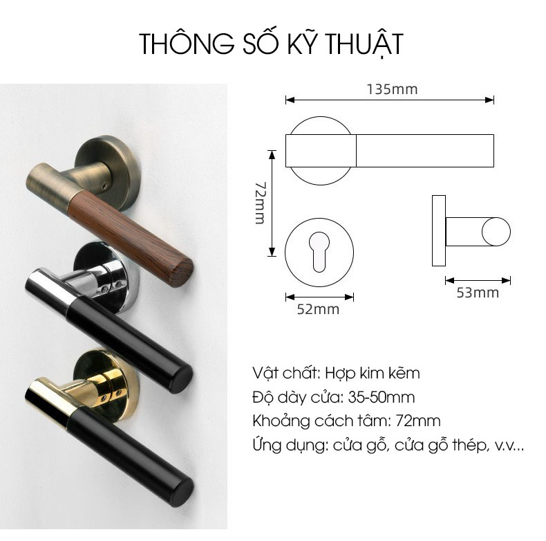 Khoá phòng ngủ hợp kim kẽm và gỗ cao cấp 58F80 11