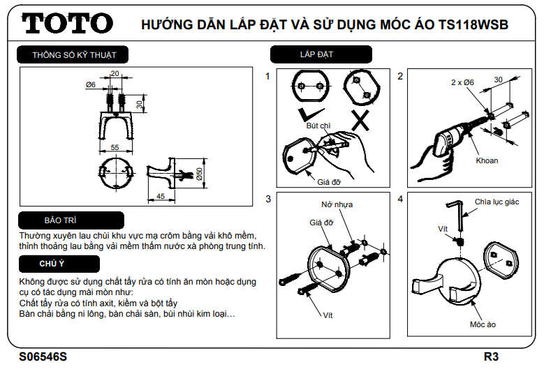 Móc đôi treo quần áo gắn tường TOTO TS118WSB 4