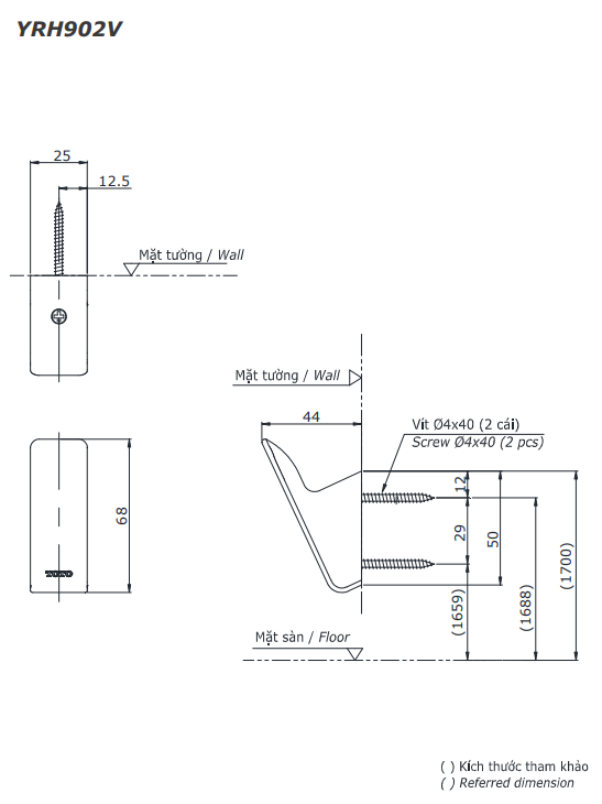 Móc đơn treo quần áo gắn tường TOTO YRH902V 3