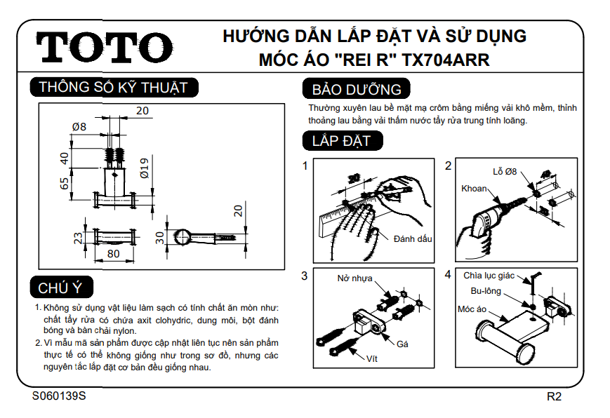 Móc treo quần áo gắn tường TOTO TX704ARR 2