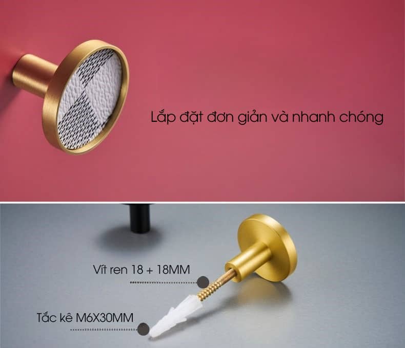 Núm tay nắm tủ bằng đồng và da nghệ thuật L1052 10