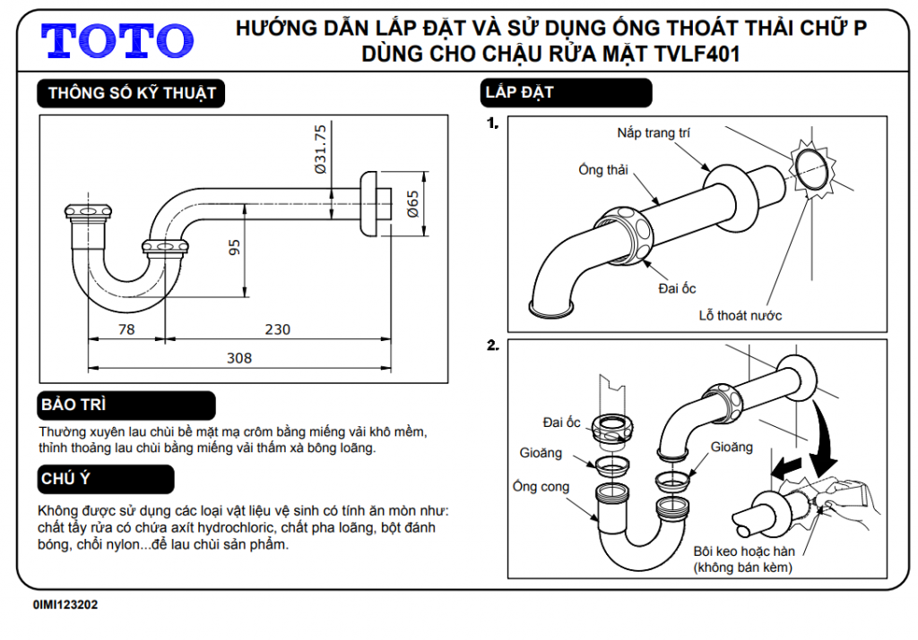 Ống thải chữ P TOTO TVLF401 2