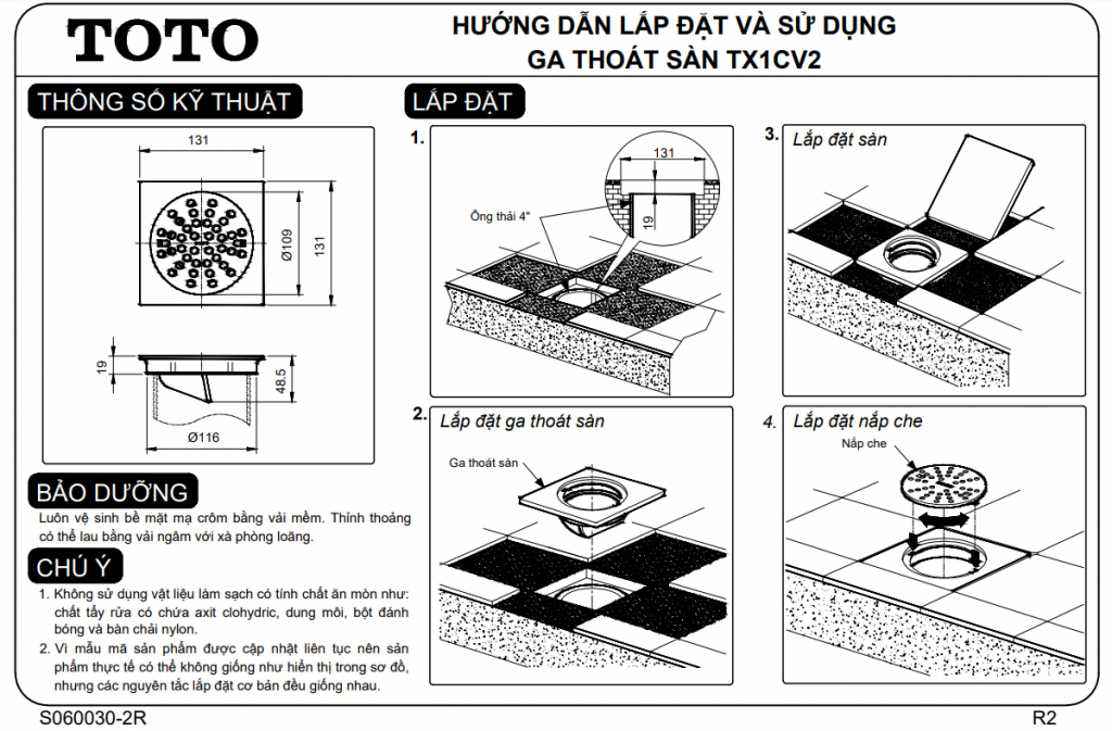 Phễu thoát sàn cao cấp TOTO TX1CV2 2