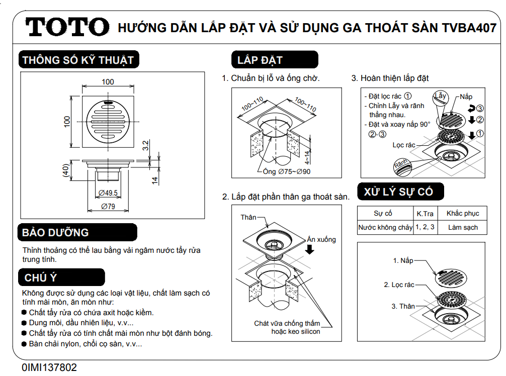 Phễu thoát sàn hiện đại TOTO TVBA407 2