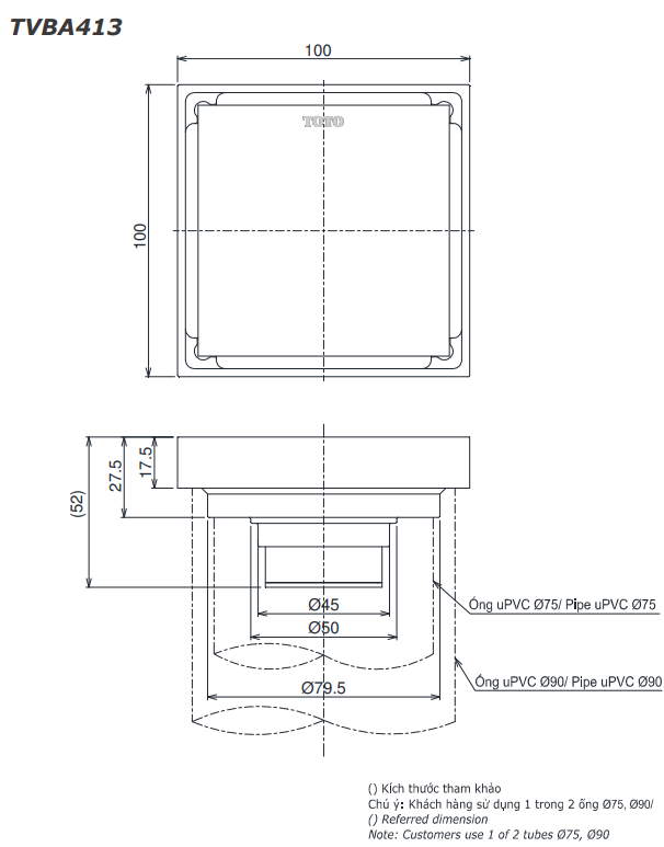 Phễu thoát sàn cao cấp TOTO TVBA413 1
