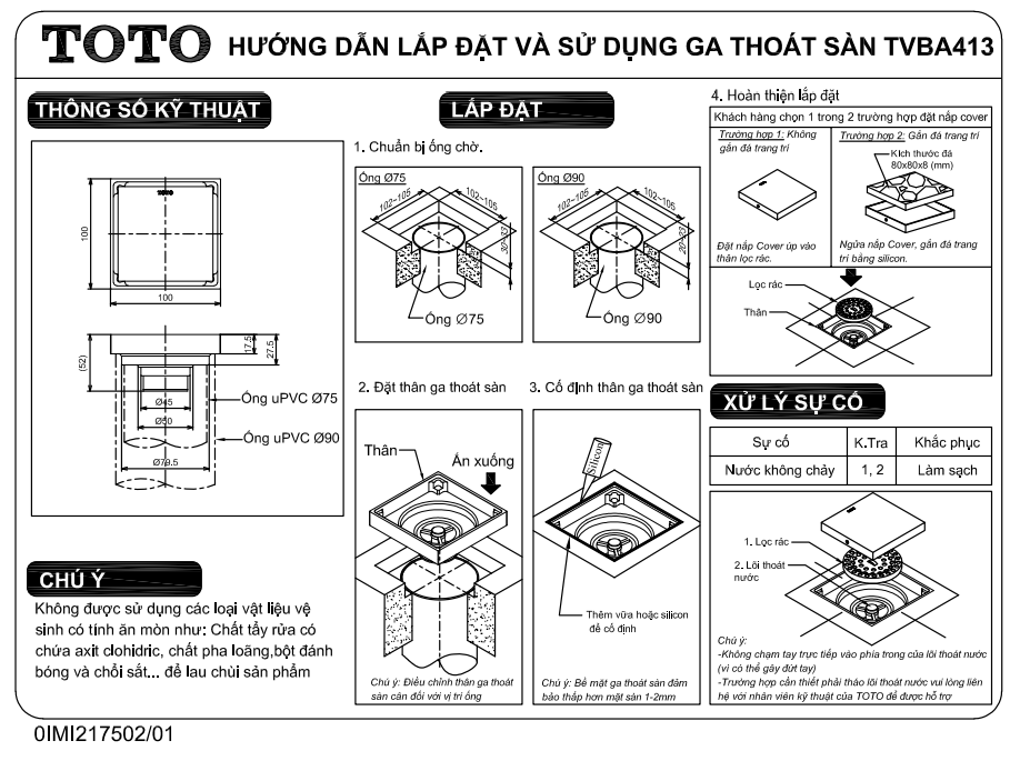 Phễu thoát sàn cao cấp TOTO TVBA413 2