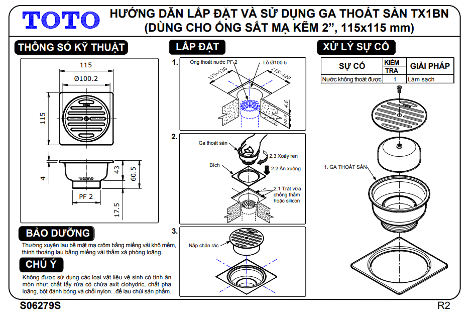 Phễu thoát sàn hiện đại TOTO TX1BN 3