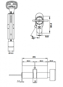 Ruột khóa 1 đầu vặn 1 đầu chìa 65mm HAFELE 489.56.250 2