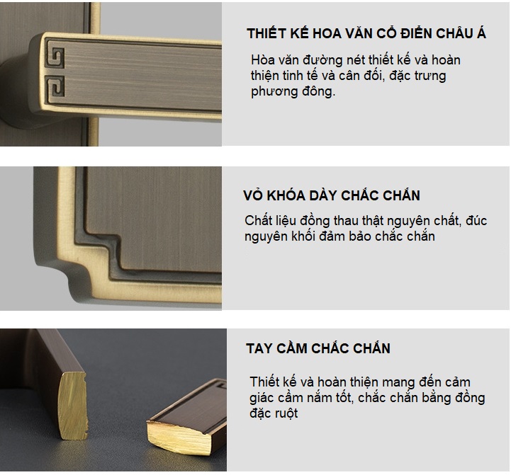 Khóa cửa cổ điển Châu Á bằng đồng S684-211 10