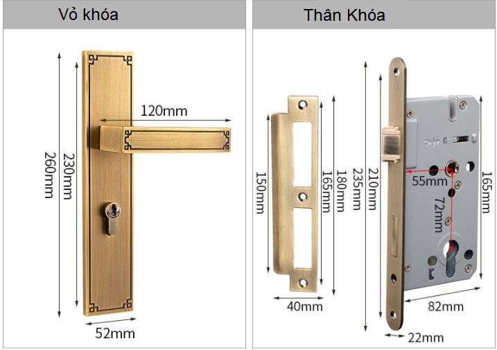 Khóa cửa cổ điển cao cấp bằng đồng BR20187-95 18