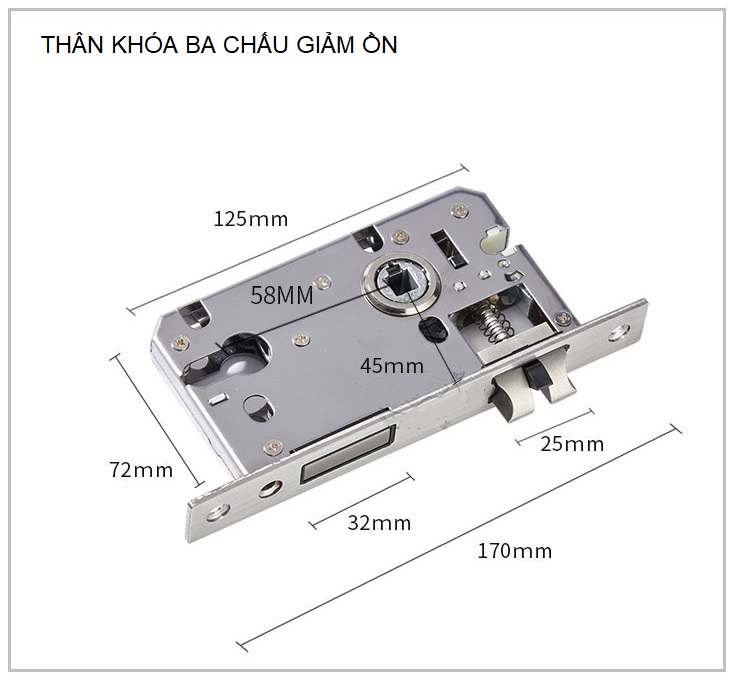 Khóa cửa phòng ngủ phòng tắm PVD chrome A08-260 19