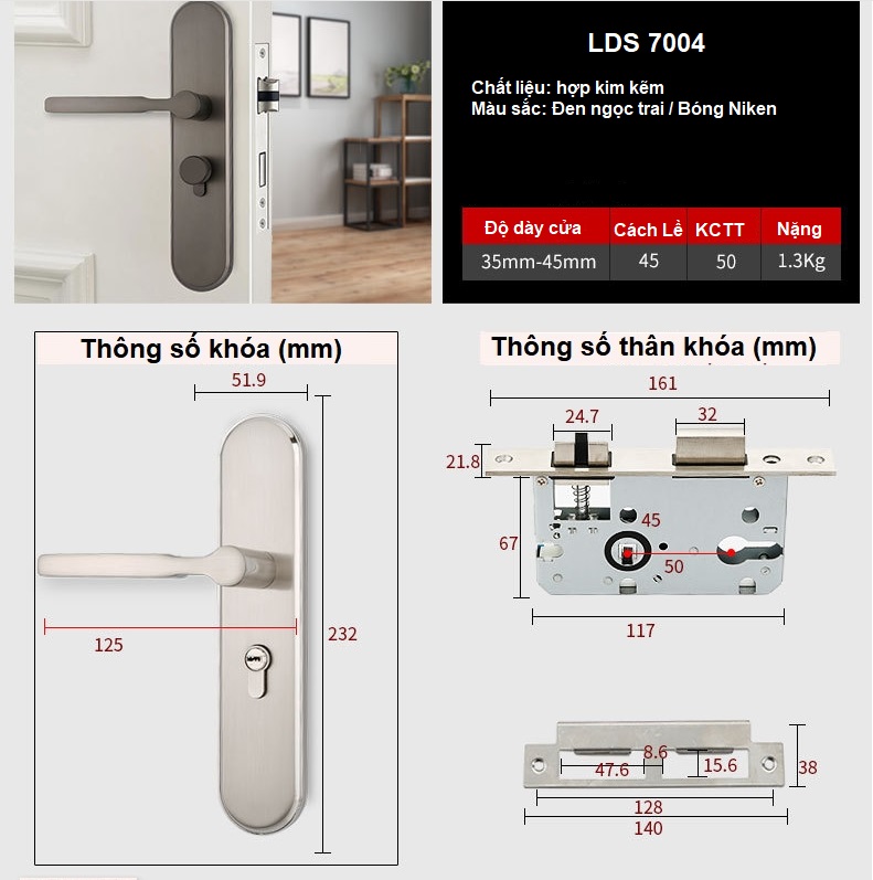 Khóa cửa phòng cao cấp một đầu khóa LDS7004 17