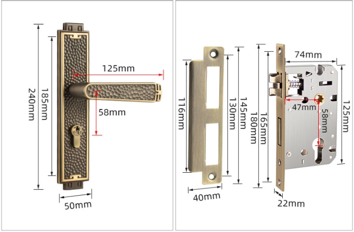 Khóa cửa bằng đồng màu bạc cổ Pháp BR20190-GY 15