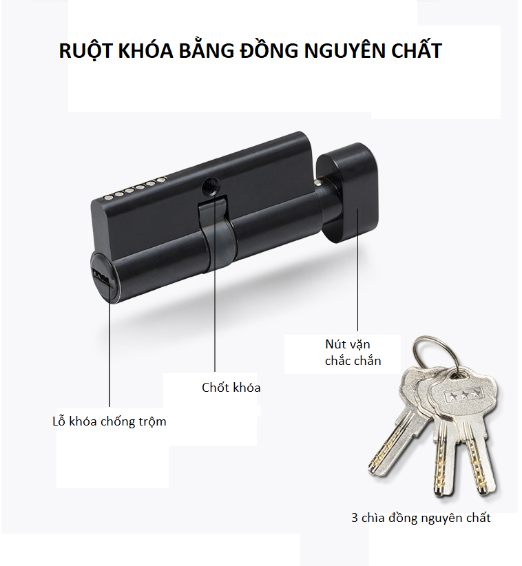 Khóa cửa phòng hiện đại bằng đồng khía 911-A 18