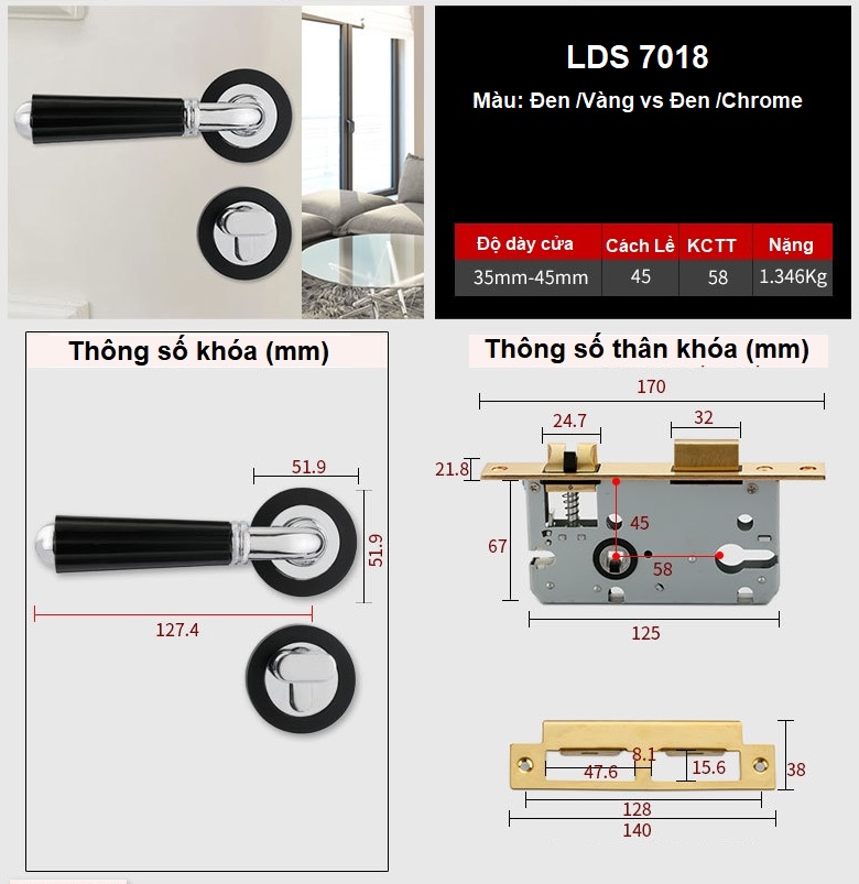 Khóa cửa phòng ngủ phòng tắm LDS7018 21