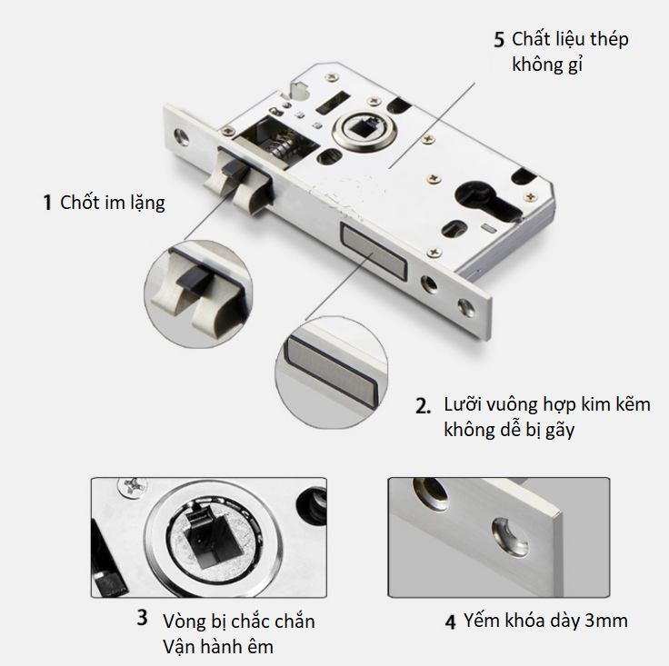 Khoá cửa phòng ngủ phòng tắm chrome A01-05 8