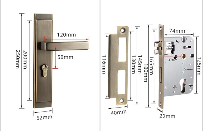 Khóa cửa phòng cổ điển bằng đồng BR20188-58 16