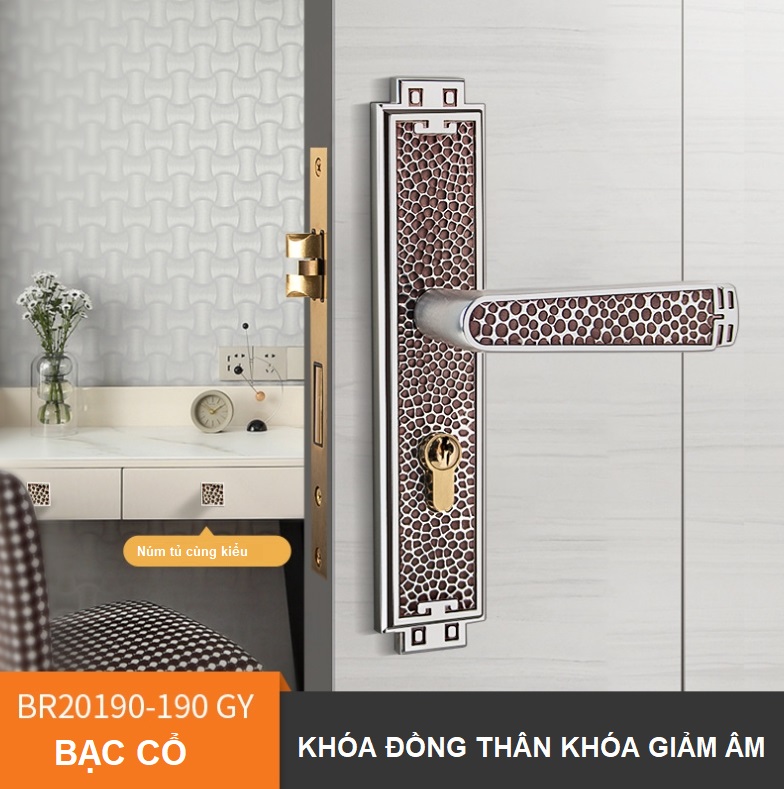 Khóa cửa bằng đồng màu bạc cổ Pháp BR20190-GY 16