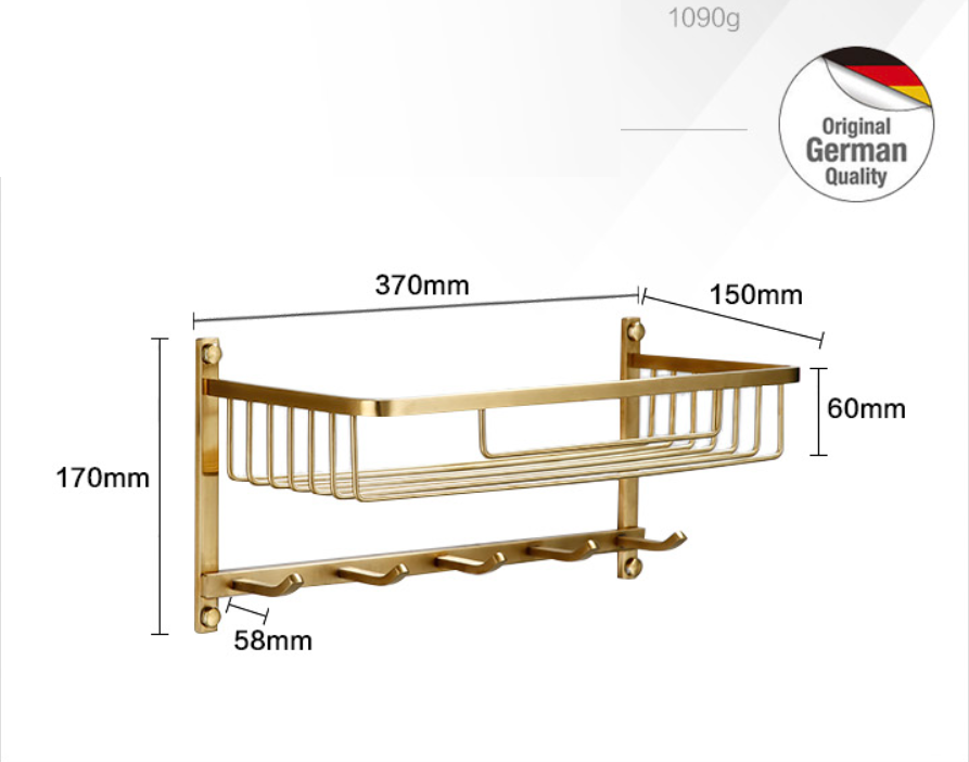 Kệ nhà tắm Đồng có móc dưới cao cấp Duradras DL1017J 6