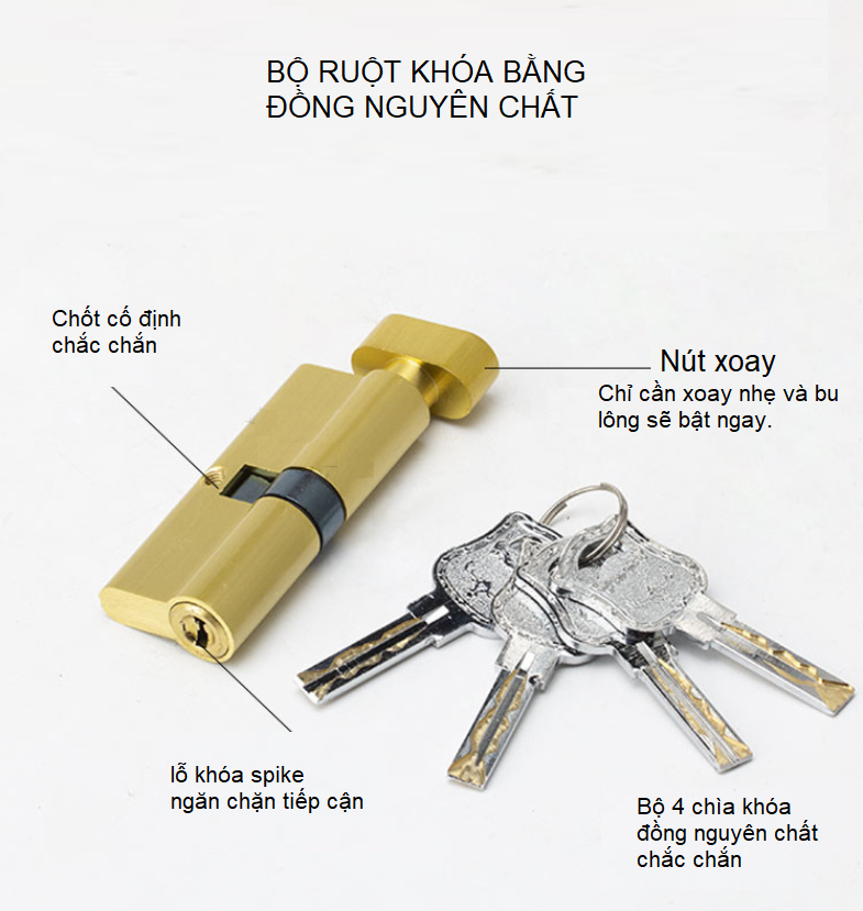 Ổ khóa cửa thông phòng bằng đồng thau S09S684D 8